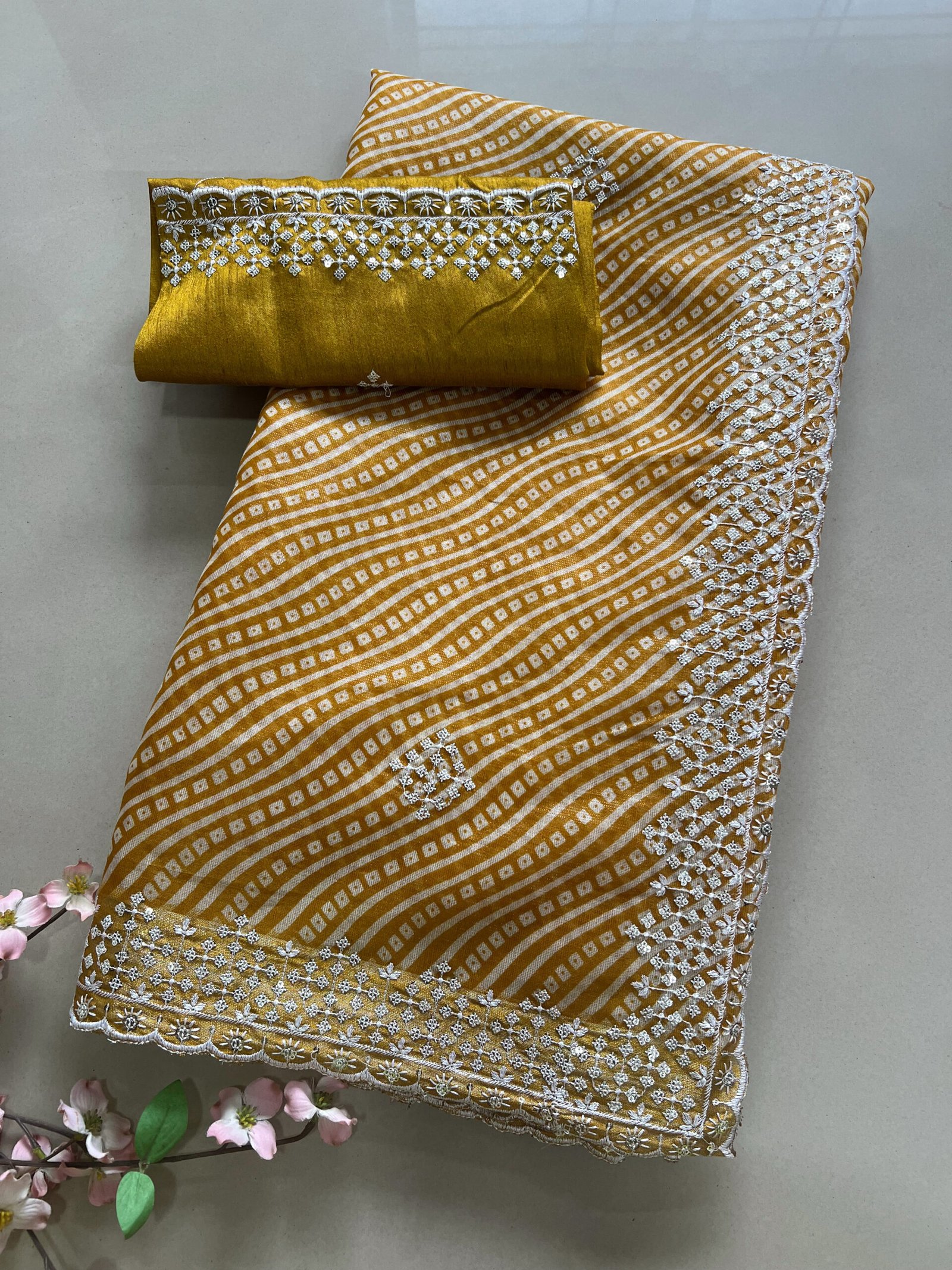 Light Work Semi Cotton Silk Bandhej Saree