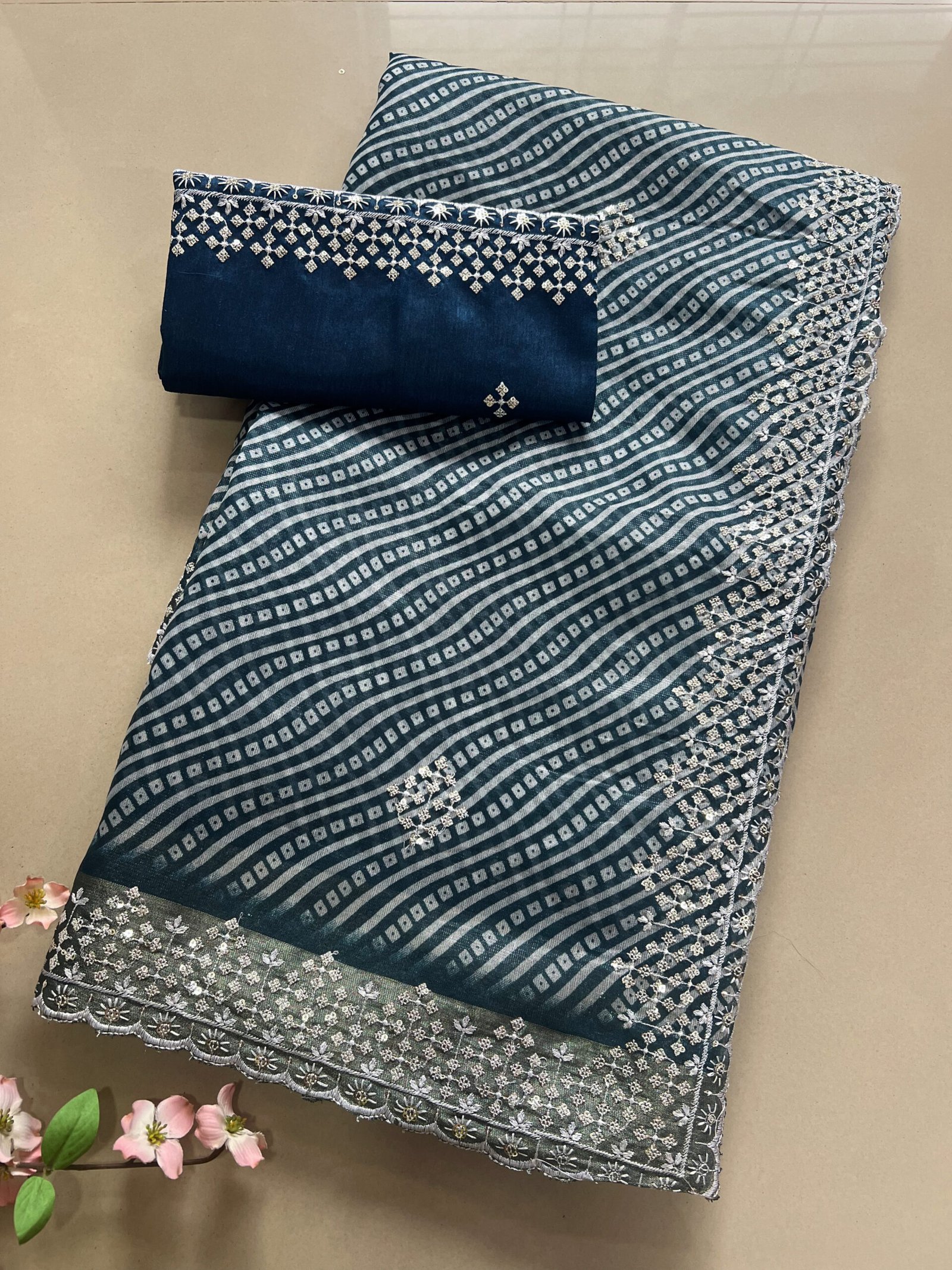 Light Work Semi Cotton Silk Bandhej Saree