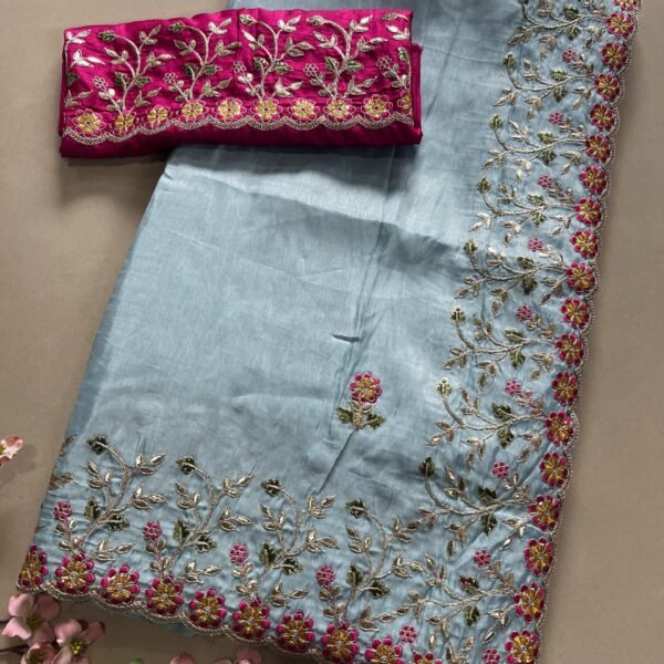 Shimmer Soft Silk Exclusive Border Saree with Contrast Blouse