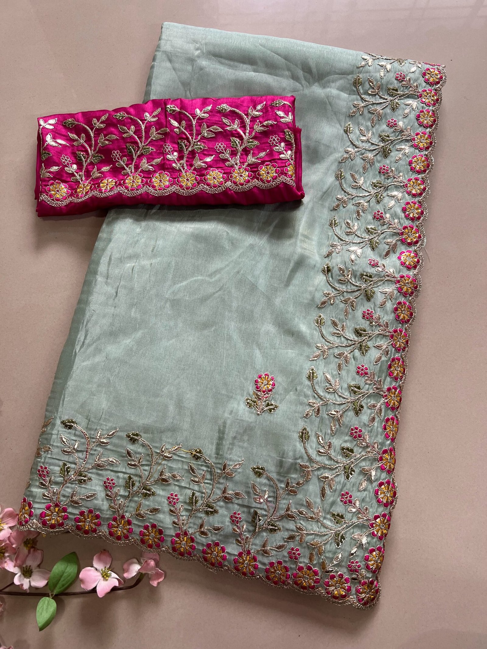 Shimmer Soft Silk Exclusive Border Saree with Contrast Blouse