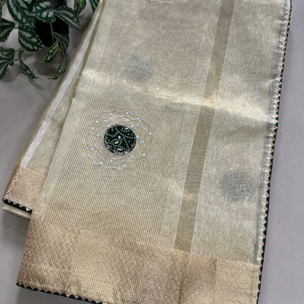 Light Work Creamish Supernet Organza Silk Saree