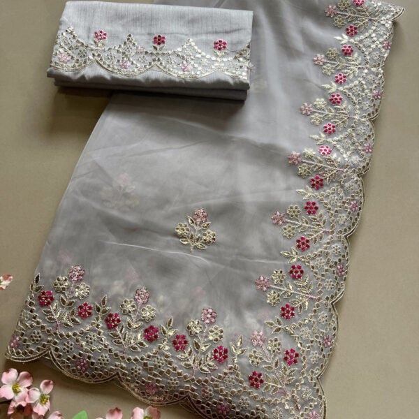 Soft Organza Cut Work Border Saree