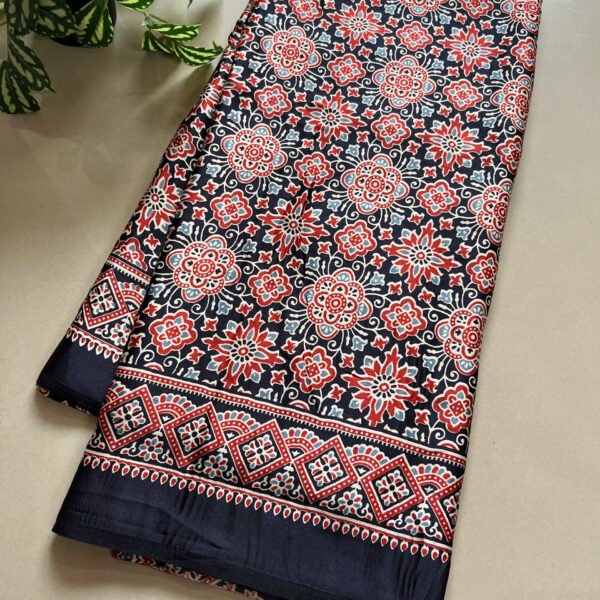 Ajrak Print Semi Crepe Satin Silk Sarees