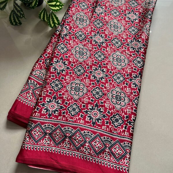 Ajrak Print Semi Crepe Satin Silk Sarees