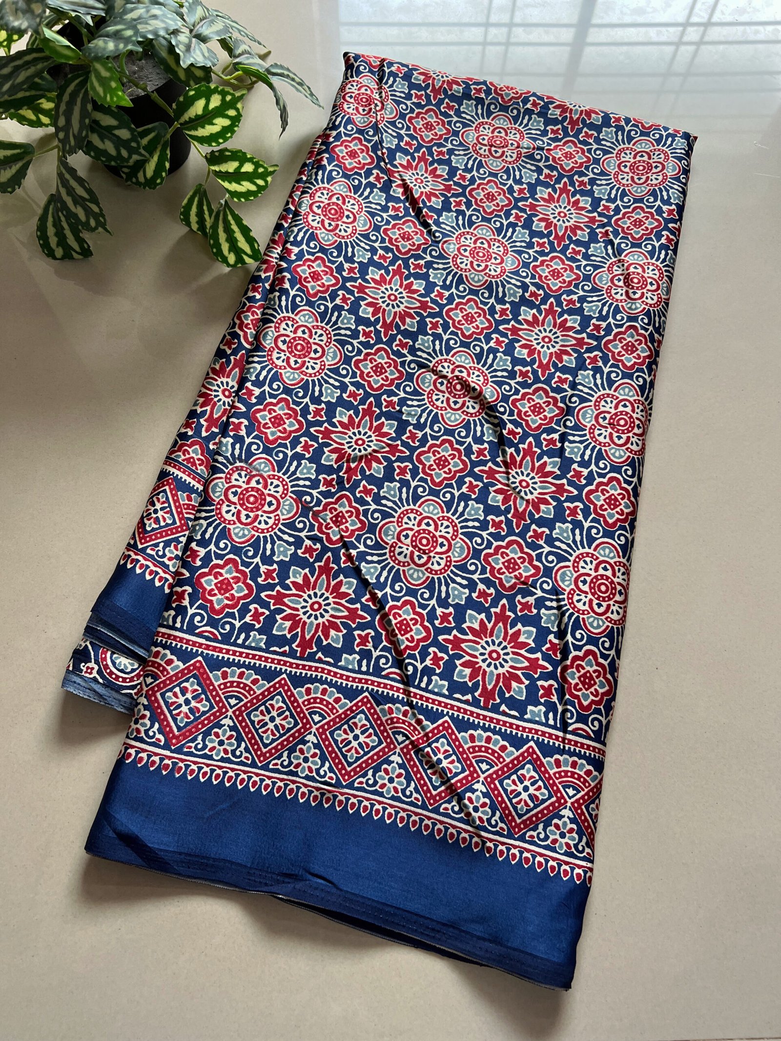 Ajrak Print Semi Crepe Satin Silk Sarees