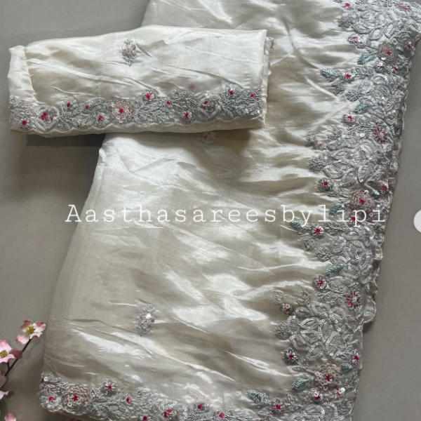 Sequins Border Semi Organza Silk Saree