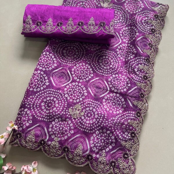Pitta Work Soft Organza Bandhej Saree