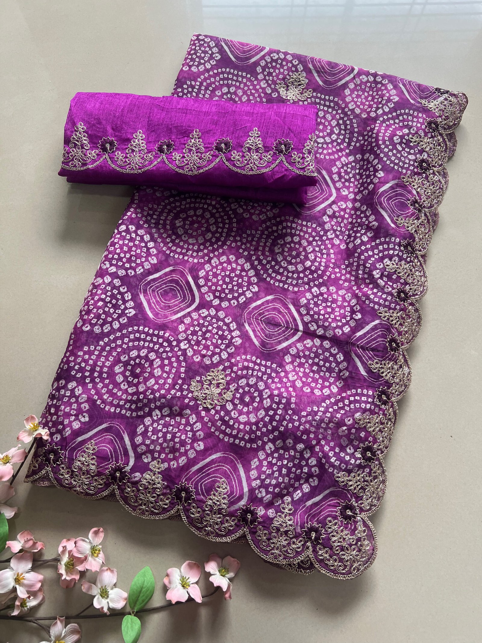 Pitta Work Soft Organza Bandhej Saree