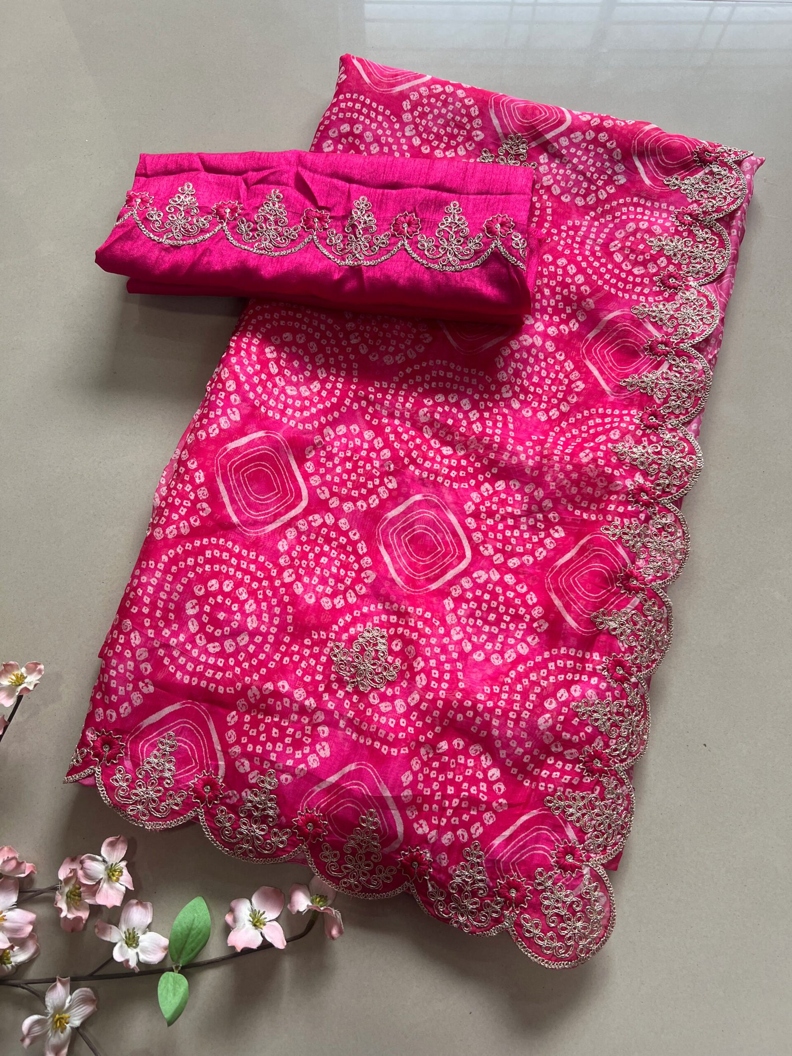 Pitta Work Soft Organza Bandhej Saree