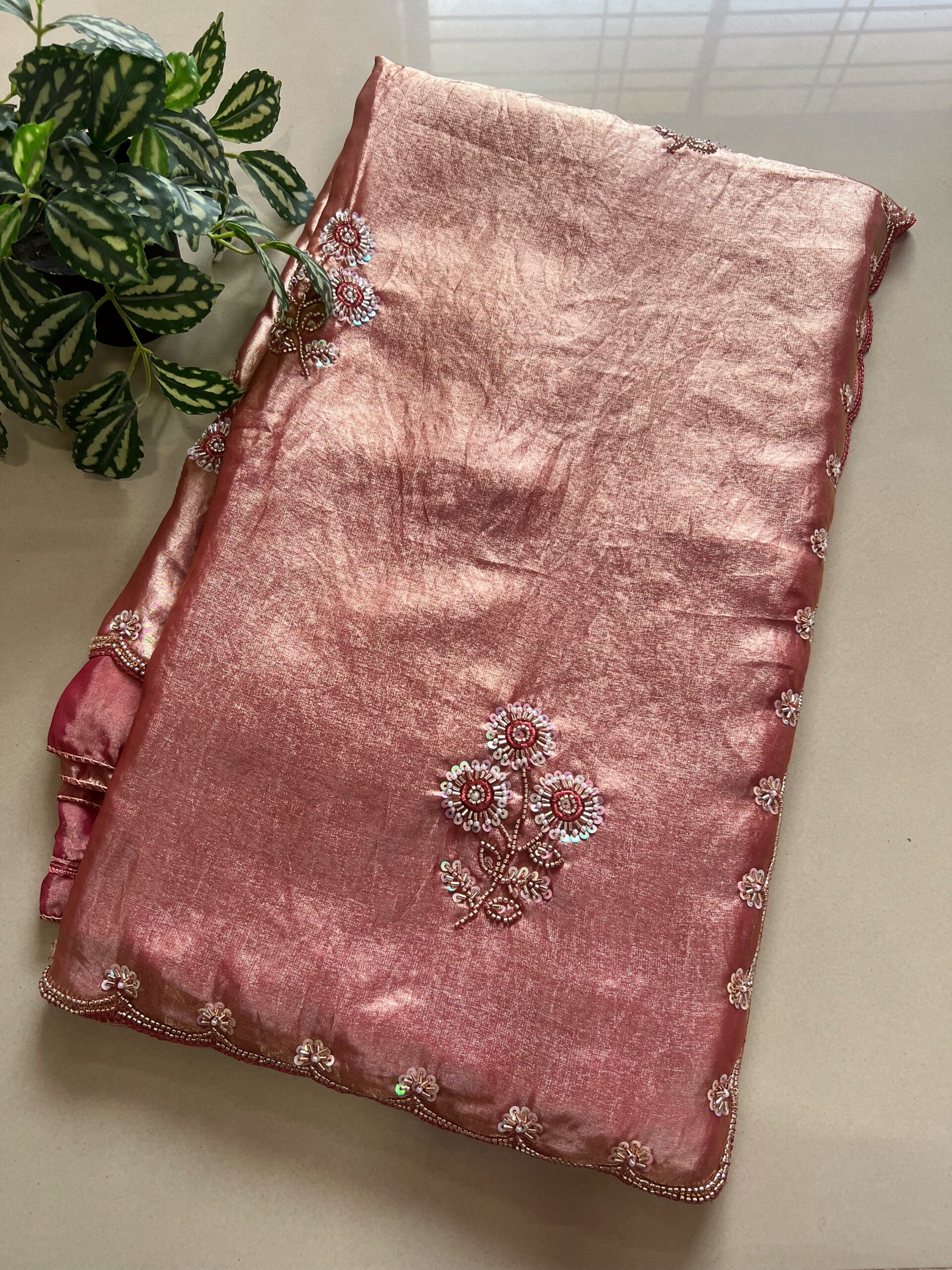 Beads Sequins Work Semi Shimmer Saree