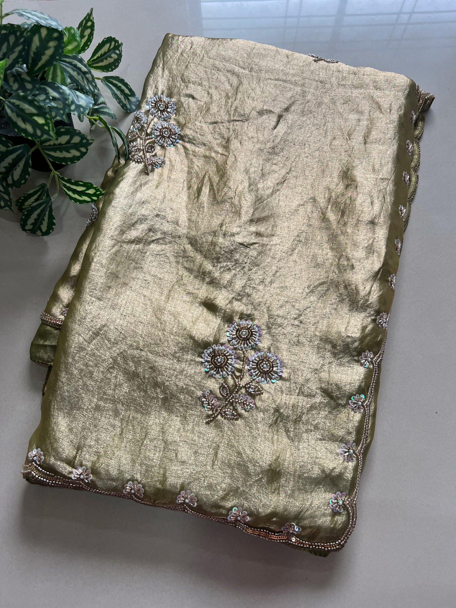 Beads Sequins Work Semi Shimmer Saree