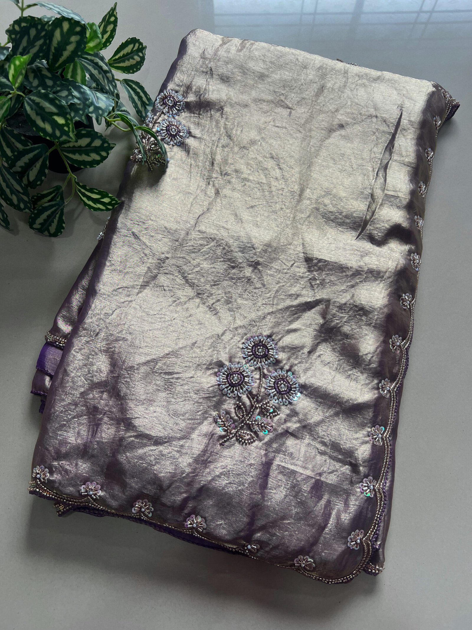 Beads Sequins Work Semi Shimmer Saree