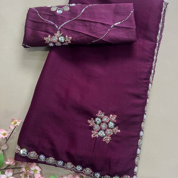 Beads Sequins Work Shimmer Party Wear Saree