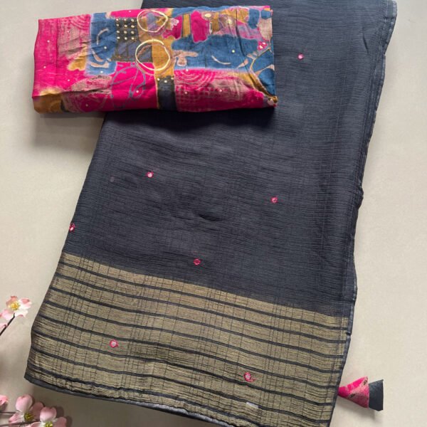 Printed Blouse Plain Weightless Chiffon Sarees