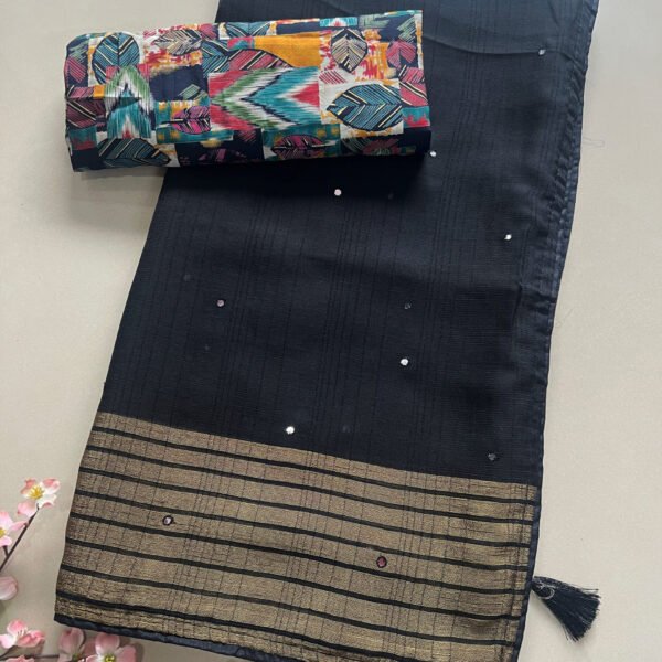Printed Blouse Plain Weightless Chiffon Sarees