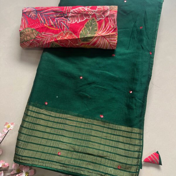 Printed Blouse Plain Weightless Chiffon Sarees
