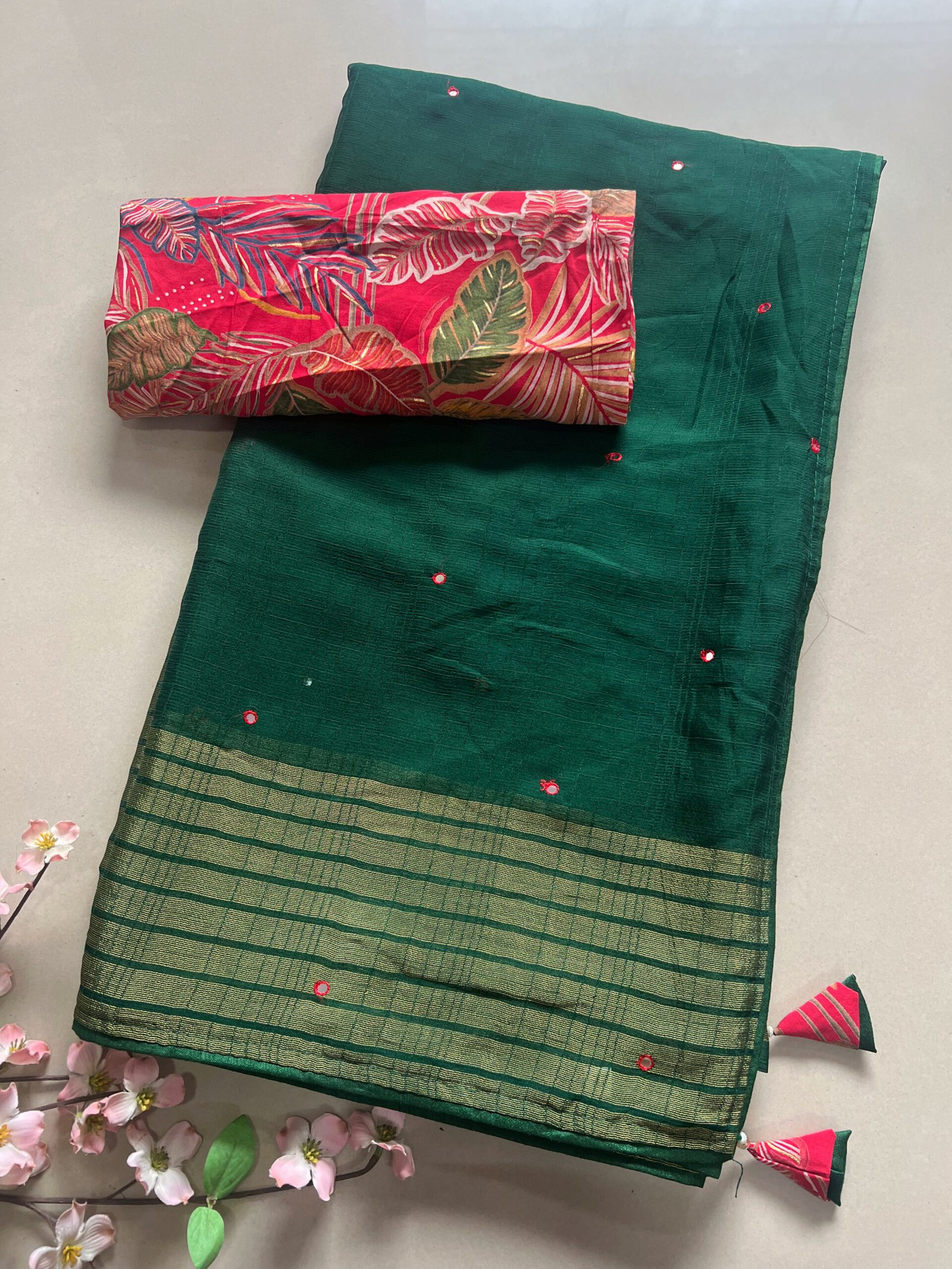 Printed Blouse Plain Weightless Chiffon Sarees