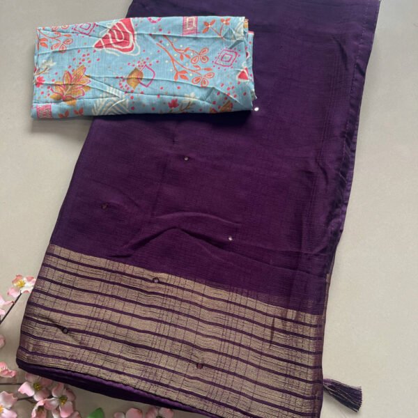 Printed Blouse Plain Weightless Chiffon Sarees