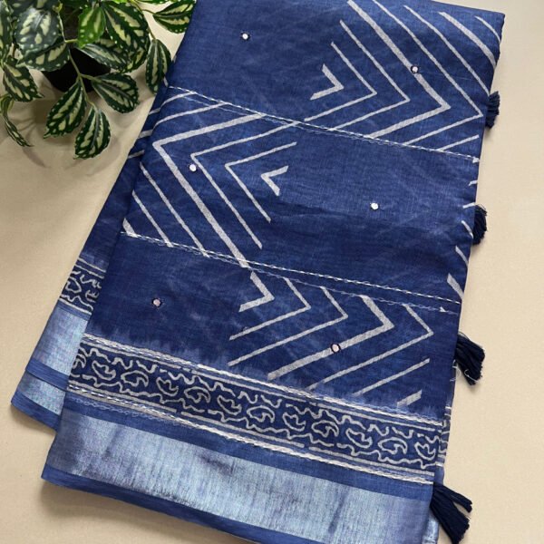 Printed Semi Soft Linen Cotton Saree