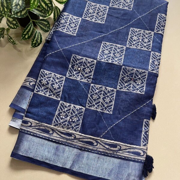 Printed Semi Soft Linen Cotton Saree
