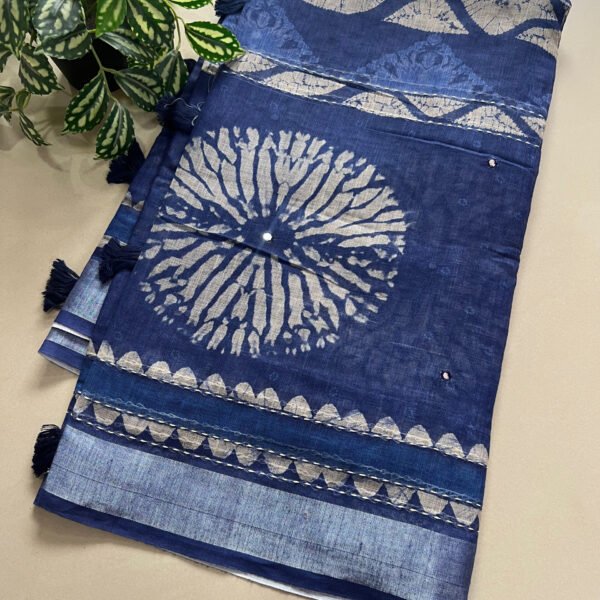 Printed Semi Soft Linen Cotton Saree