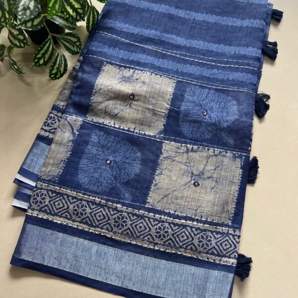 Printed Semi Soft Linen Cotton Saree