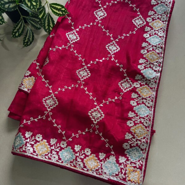 REDDISH PINK Pitta Work Soft Shimmer Organza Saree