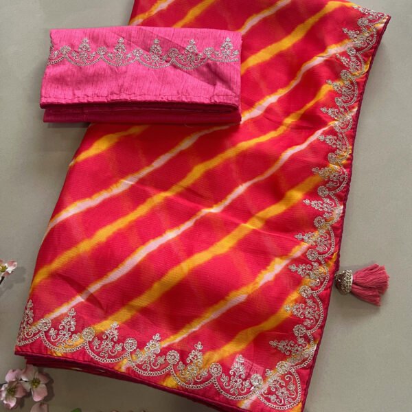 Pitta Work Lehriya Shimmer Organza Saree