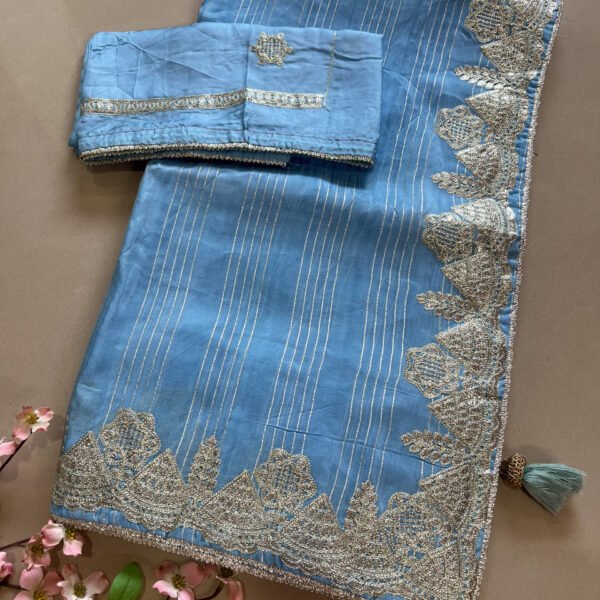 Soft Silk Sarees with Metallic Thread Work Border