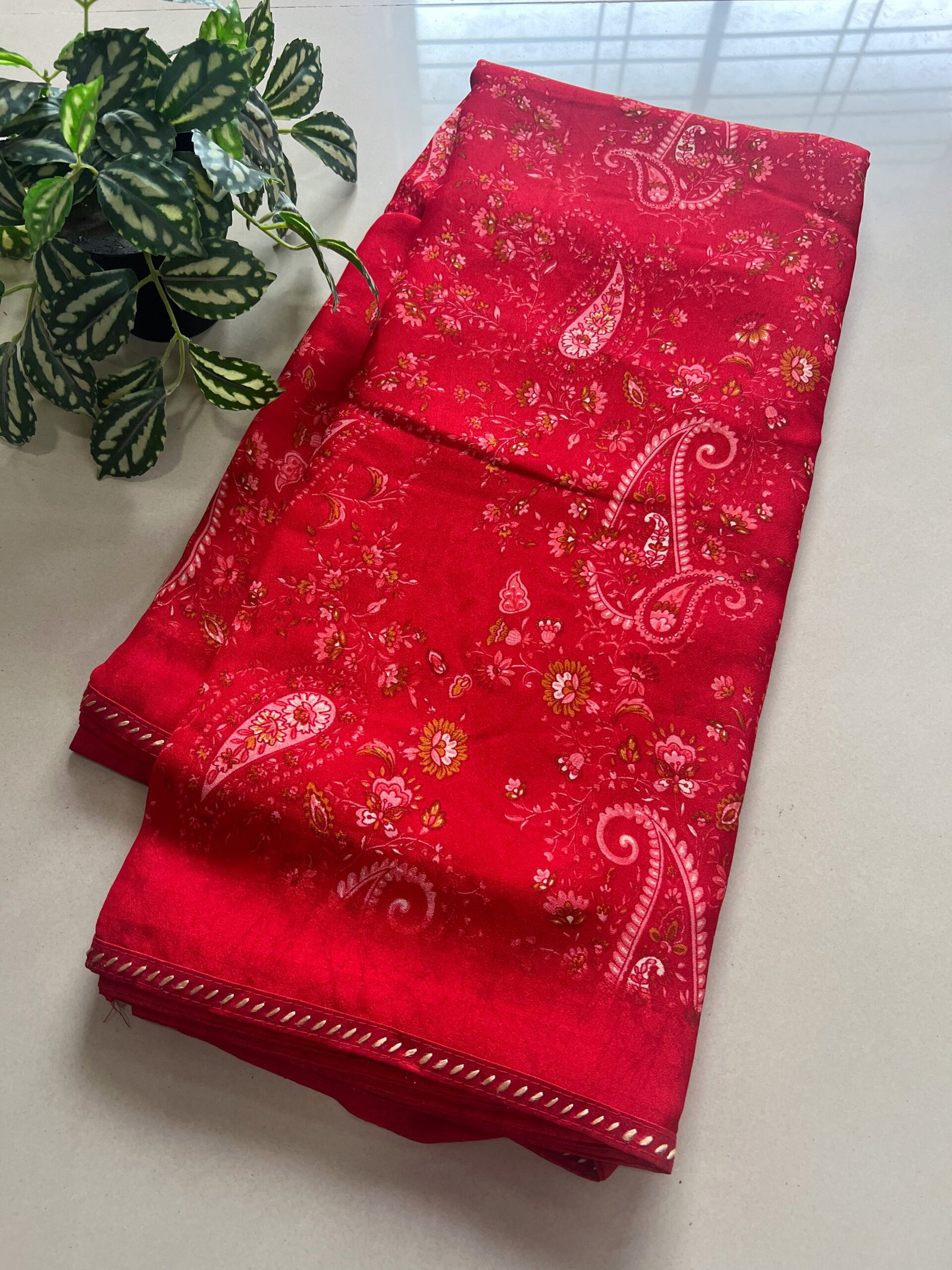 Printed Lace Border Semi Georgette Saree