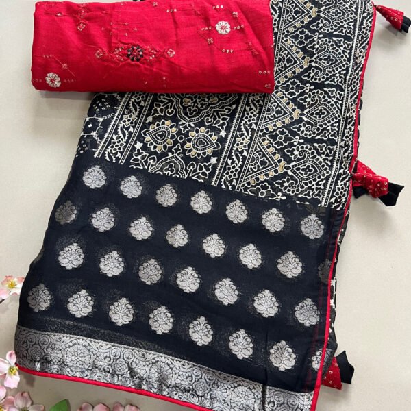 Black Heavy Blouse Premium Printed Saree