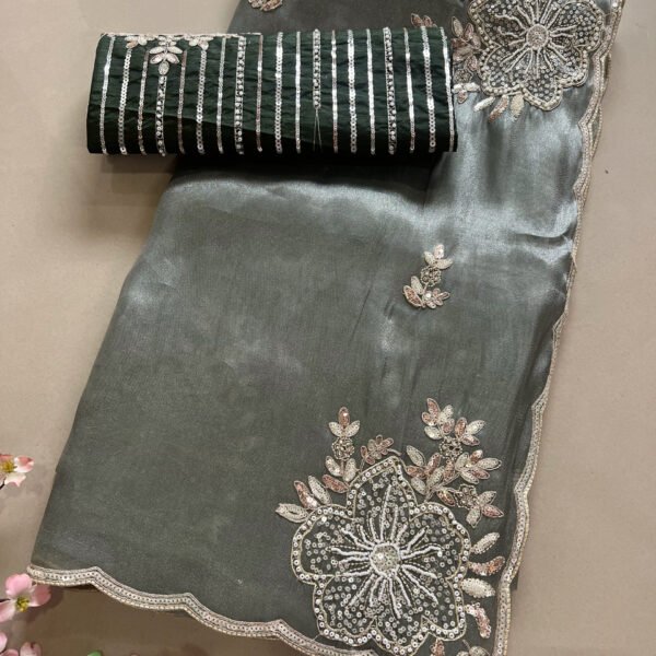 Heavy Blouse Party Wear Soft Organza Saree