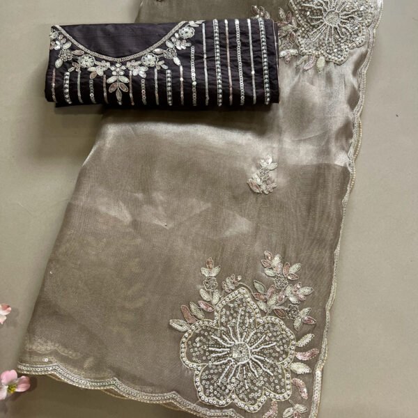 Heavy Blouse Party Wear Soft Organza Saree