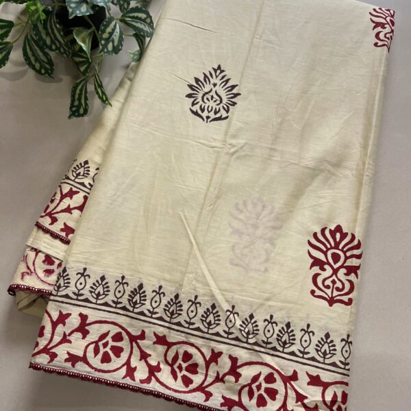 Pure Mul Cotton Hand Block Print Saree