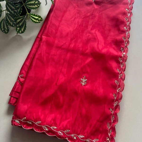 Minimal Border Hand Work Shimmer Silk Saree