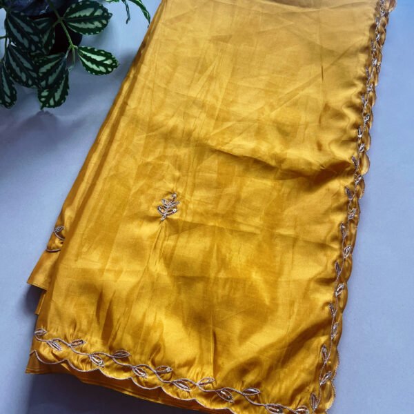 Minimal Border Hand Work Shimmer Silk Saree