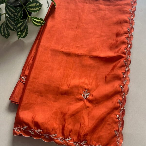 Minimal Border Hand Work Shimmer Silk Saree