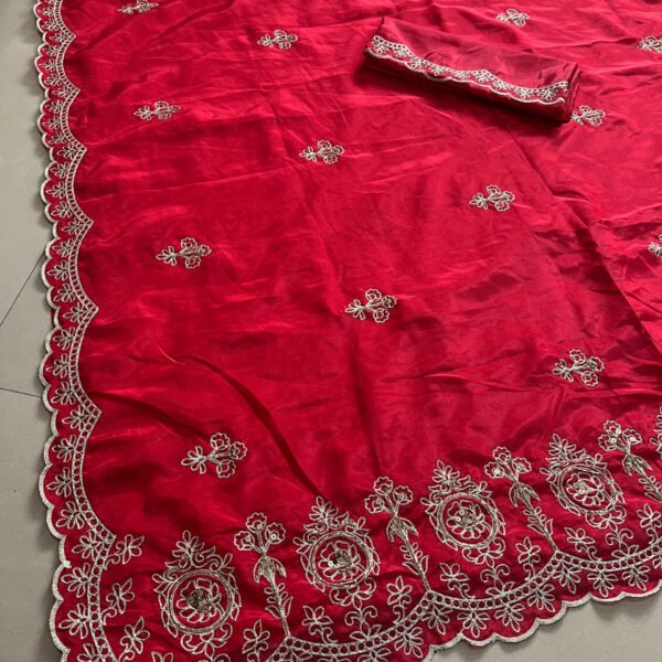 Red Color Beautiful Pallu Cut Work Border Ho Silk Sarees