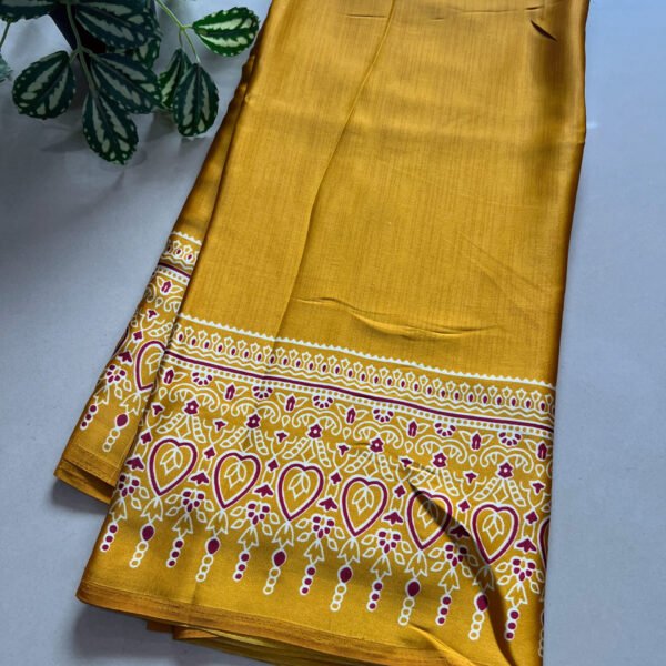 Crepe Satin Silk Plain Saree with Ajrak Pallu