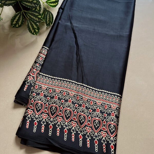Crepe Satin Silk Plain Saree with Ajrak Pallu